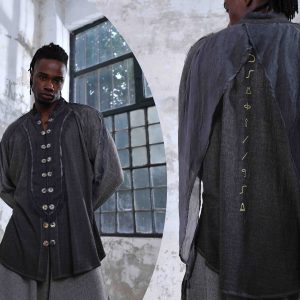 Black Menswear Shirt Boho Men Ceremony Outfit Sustainable