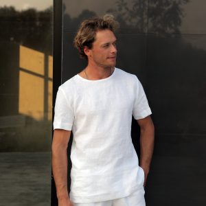 Mens Linen T Shirt Summer White For Men