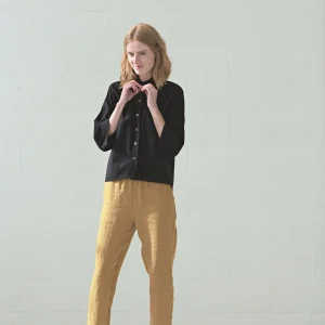 Oversized Black Corduroy Shirt: Women's Short Button-down Top