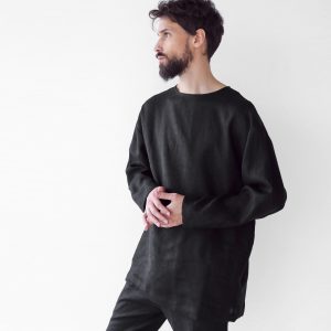 Mens Linen Oversize Sweatshirt Black Shirt For Men