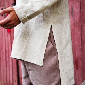 Linen T Shirt With Side Slits Men's Basic