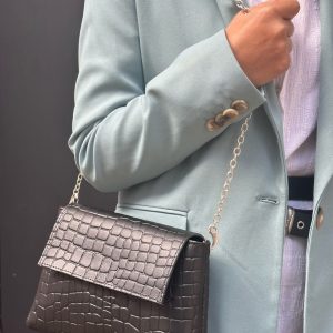 Black Handbag Women Shoulder Bag Crossbody Tote Silver