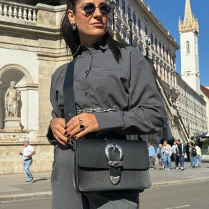 Women Handbag Black Leather Crossbody Bag Full Grain