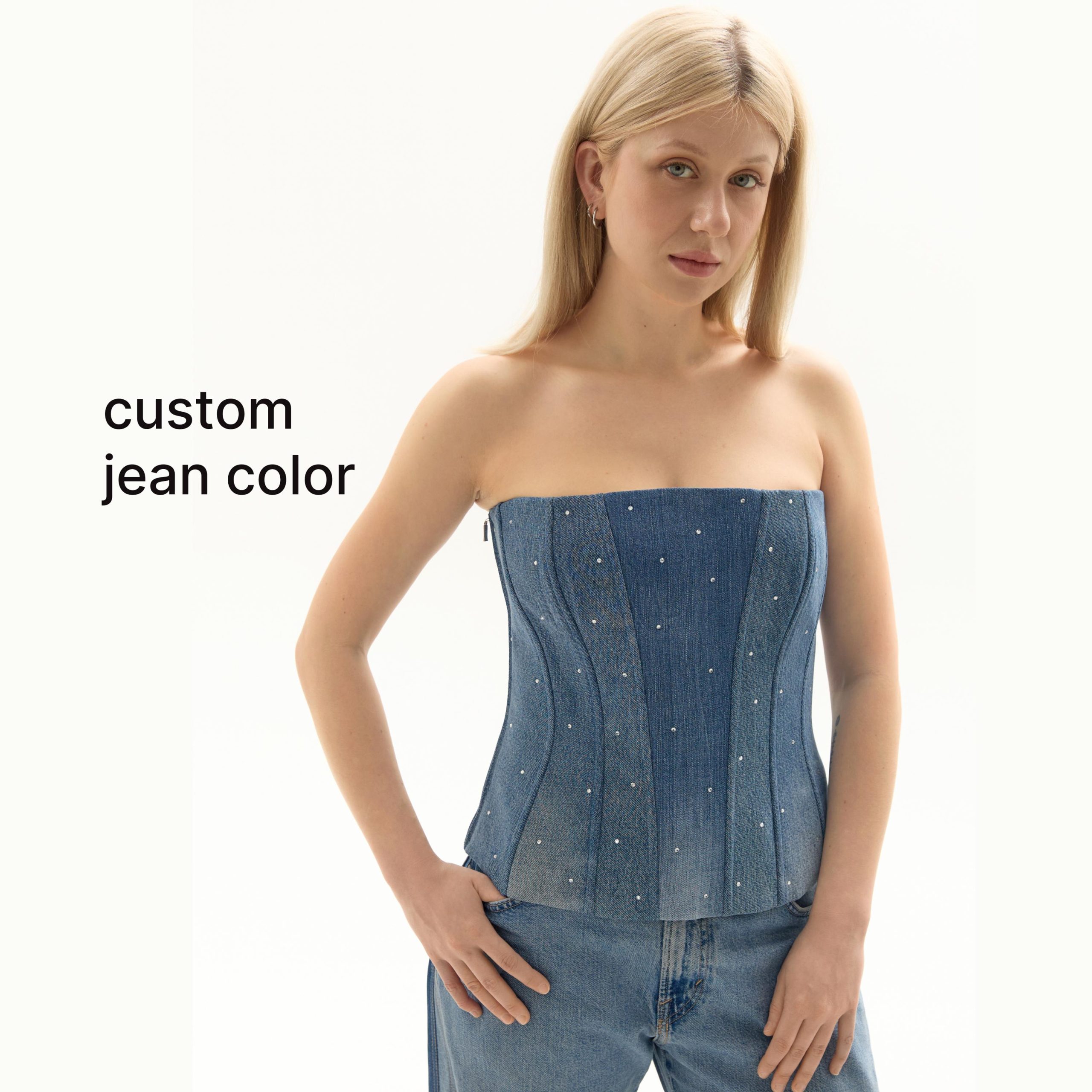 Upcycled Denim Corset Top: Steel Boned Patchwork Design