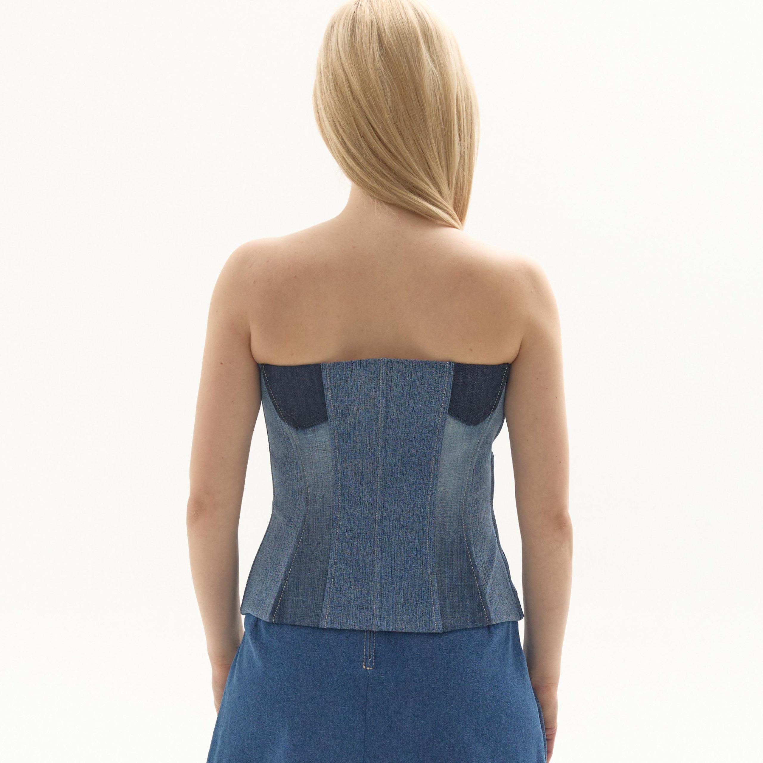 Upcycled Denim Corset Top: Steel Boned Patchwork Design