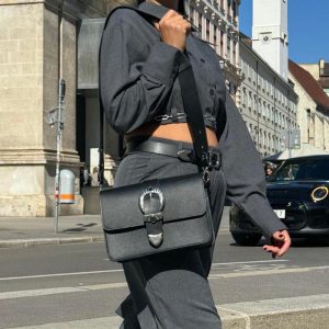 Women Handbag Black Leather Crossbody Bag Full Grain