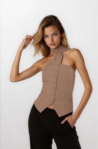 Woven Chokerneck Vest Top Old Money Tuxedo Style