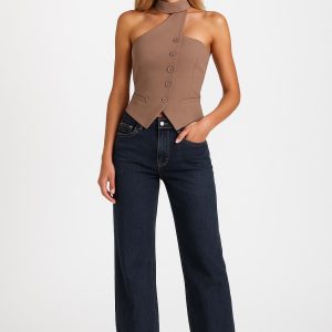 Woven Chokerneck Vest Top Old Money Tuxedo Style