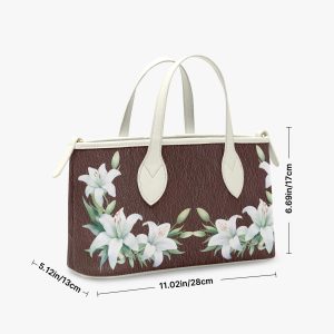 Floral Lily Handbag: Brown Pu Leather Tote Elegant
