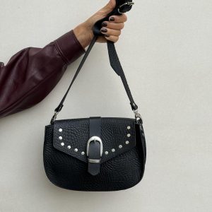 Handmade Handbag Leather Shoulder Bag With Silver Buckles